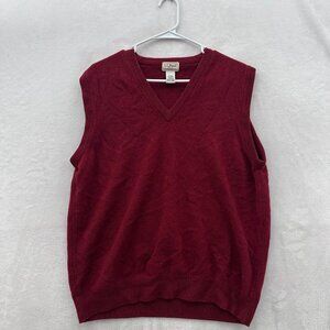 LL Bean Vest Sweater Mens XL Red Lambswool V Neck Pullover British Spun Yarns